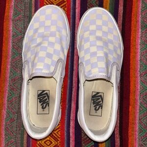 Vans Lavender and White Checkered Slip-Ons